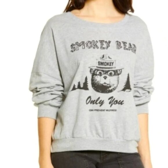 SMOKEY THE BEAR Only You Can Prevent Forest Fires scoop neck sweatshirt NWT - Picture 1 of 6